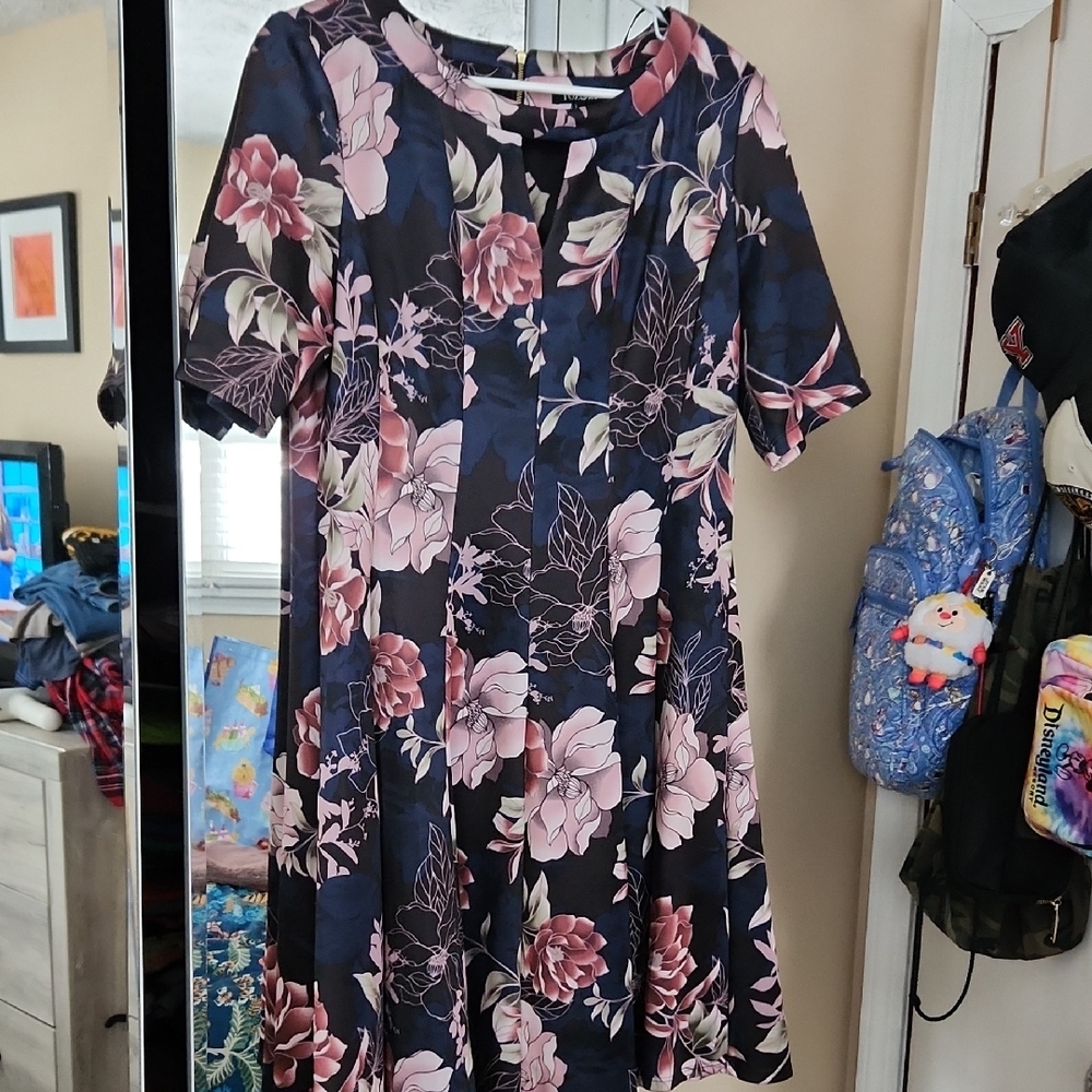 Roz & Ali Navy and Pink Floral Midi Dress